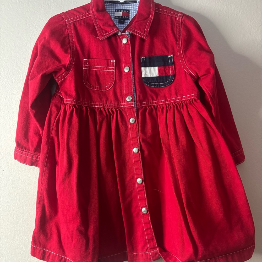 Tommy Hilfiger Red Button-Up Dress 3T Girls